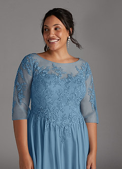 Azazie Harriet Mother of the Bride Dresses Steel Blue A-Line Scoop lace Mesh Dress image12