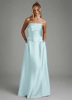Azazie Amina Bridesmaid Dresses Cloud Blue A-Line Corset Stretch Satin Dress image1
