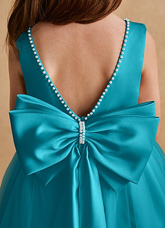 Azazie Cookie Robe Demoiselle D'honneur Fillette Robe Trapèze en Tulle Arc Jade image6