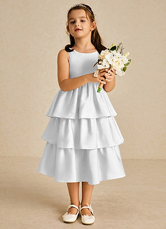 Azazie Margery Flower Girl Dresses Diamond White A-Line Bow Stretch Satin Dress image2