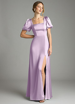 Azazie Fyona Bridesmaid Dresses Frosted Lilac A-Line Pleated Stretch Satin Dress image9