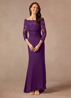 Azazie Rhonda Mother of the Bride Dresses Grape Mermaid Off the Shoulder Mesh Dress image5