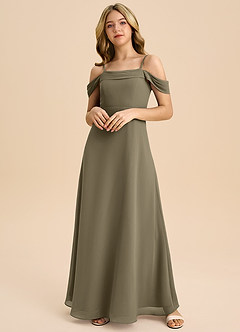 Azazie Anselie Junior Agave A-Line Off the Shoulder Chiffon Dress image3