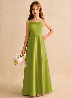 Azazie Joella Girls Formal Flower Girl Dresses Lemongrass A-Line Pleated Stretch Satin Dress image3