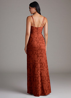 Azazie Leo Brautjungfernkleider Etui Plissee Blumen-Burnout Kleid Rotbraun image2