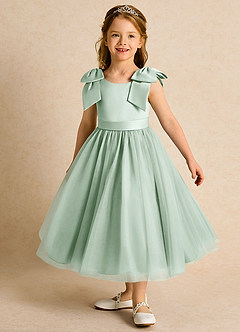 Azazie Serene Flower Girl Dresses Agave Ball-Gown Bow Matte Satin Dress image1