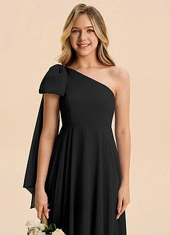 Azazie Averie Junior Black A-Line Pleated Chiffon Dress image4