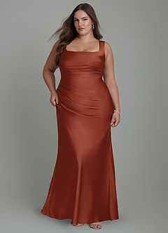 Azazie Agustina Robes de demoiselle d'honneur Robe Sirène en Satin extensible Corset Auburn image9