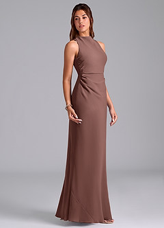 Azazie Evadne Bridesmaid Dresses Espresso A-Line Pleated Chiffon Dress image4