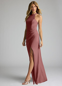 Azazie Galicia Bridesmaid Dresses Desert Rose Mermaid Halter Pleated Stretch Chiffon Dress image3