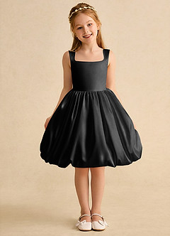 Azazie Nirvana Flower Girl Dresses Black Ball-Gown Ruched Matte Satin Dress image2