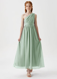 Azazie Anissa Junior Agave A-Line Pleated Chiffon Dress image5
