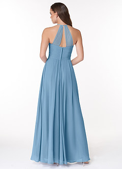 Azazie Ginger Bridesmaid Dresses Steel Blue A-Line Halter Pleated Chiffon Dress image2