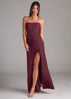 Azazie Leonis Vestidos de madrinha de casamento Vestir Cabernet de Chiffon de Bainha com Sem alças image7