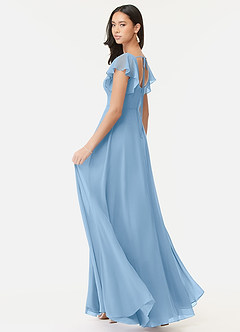 Azazie Bondi Brautjungfernkleider A-Linie Gekräuselt Chiffon Kleid Puderblau image5