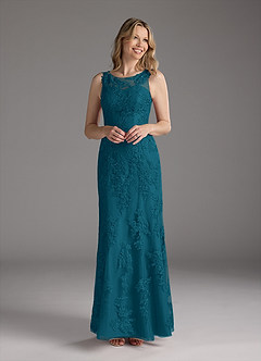 Azazie Whilhelmina Final Sale Ink Blue Mermaid Lace Chiffon Dress image3