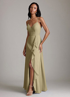 Azazie Naeem Bridesmaid Dresses Moss Green A-Line V-Neck Ruffle Chiffon Dress image4