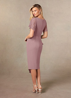 Azazie Eloise Mother of the Bride Dresses Dusty Rose Sheath Pleated Stretch Crepe Dress image6