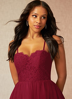 Azazie Roni Bridesmaid Dresses Burgundy A-Line Sweetheart Neckline Tulle Convertible Dress image2
