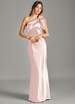 Azazie Yuanna Brudtärnklänningar Klä av Sjöjungfru i Metallisk satin Ena axeln Rodnande Rosa image3