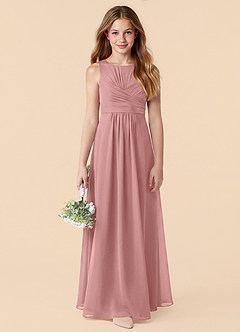 Azazie Skyla Junior Vestido de Rosa Polvorienta de Gasa de Corte en A con Plisado image4