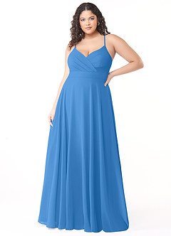 Azazie Avelina Bridesmaid Dresses Blue Jay A-Line V-Neck Pleated Chiffon Dress image6
