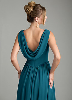 Azazie Novi Brautjungfernkleider Eine Linie Plissee Chiffon Kleid Tintenblau image2