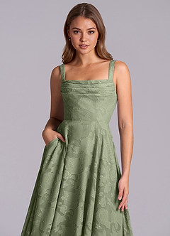 Azazie Shaude Bridesmaid Dresses Pistachio A-Line Pleated Floral Burnout Dress image3