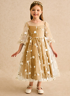 Azazie Elowen Flower Girl Dresses Butterscotch A-Line Sweetheart Neckline Lace Dress image3