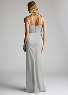 Azazie Elida Bridesmaid Dresses Silver Sheath Pleated Stretch Satin Dress image4