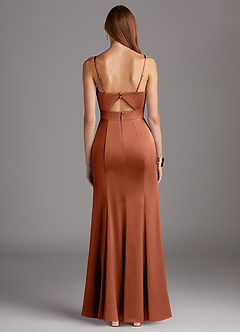 Azazie Shania Bridesmaid Dresses Cedar Rose Sheath V-Neck Pleated Stretch Satin Dress image2