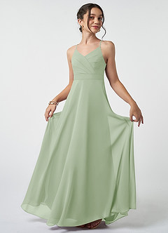 Azazie Avelina Junior Dusty Sage A-Line Pleated Chiffon Dress image2
