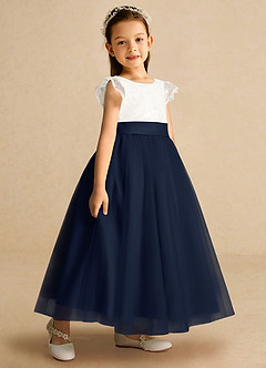 Azazie Pookie Flower Girl Dresses Dark Navy A-Line Lace Tulle Dress image2
