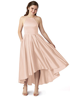 Azazie Jemima Junior A-Linie mit Taschen Stretch-Satin Kleid Zartrosa image1