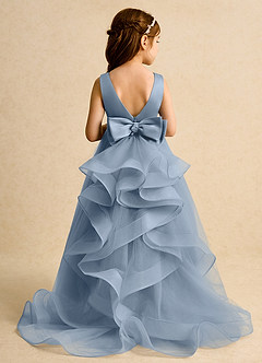 Azazie Lior Flower Girl Dresses Dusty Blue Ball-Gown Pleated Tulle Dress image8