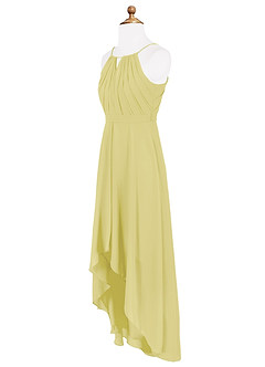Azazie Oaklynn Junior Vestido de Sorbete De Limón de Gasa de Corte En A con Plisado image8