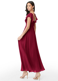 Azazie Bondi Bridesmaid Dresses Burgundy A-Line Ruched Chiffon Dress image4