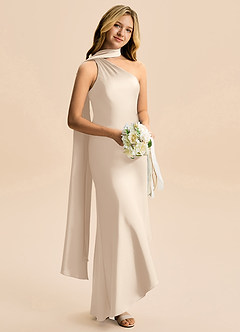 Azazie Briony Junior Etui Plissee Stretch-Satin Kleid Alabaster Weiß image4