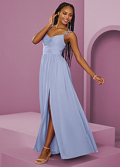 Barbie ♥ Azazie Abiti da Damigella Abito A-Line in Chiffon Plissettato Ghiaccio image13