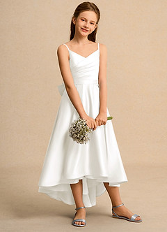 Azazie Sweets Girl Jurken voor bloemenmeisjes A-Lijn Jurk van Mat Satijn Geplooid Ivoor image5