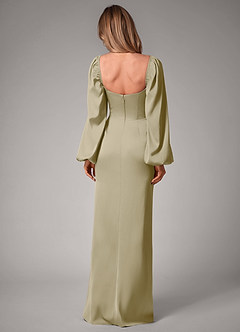 Azazie Sonata Bridesmaid Dresses Moss Green Sheath Long Sleeve Stretch Satin Convertible Dress image2