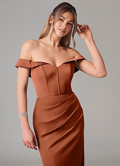 Azazie Everly Brautjungfernkleider Wandelbar Meerjungfrau-Linie Schulterfrei Stretch-Satin Kleid Zedernrose image7