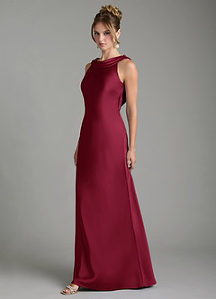 Azazie Aussie Bridesmaid Dresses Burgundy Sheath Pleated Stretch Satin Dress image4