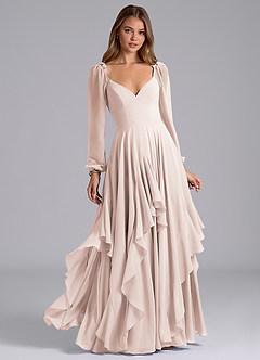 Azazie Karan Bridesmaid Dresses Rose Petal A-Line Long Sleeve Chiffon Dress image1