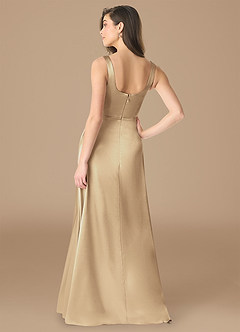 Azazie Joyce Bridesmaid Dresses Champagne A-Line Side Slit Metallic Satin Dress image2