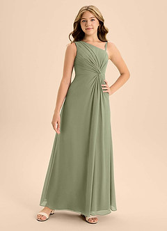 Azazie Brooke Junior Pistachio A-Line Side Slit Chiffon Dress image4