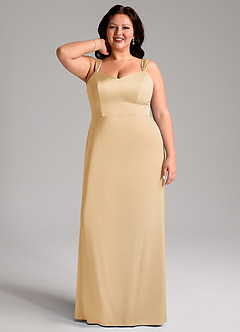 Azazie Denice Robes de demoiselle d'honneur Robe Fourreau en Satin extensible Plissée Or image9