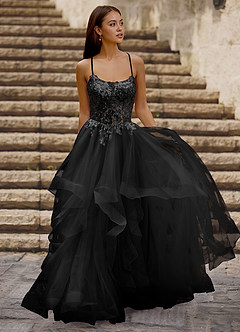 black ruffle homecoming dress Spaghetti Straps A-Line Black Mini Homecoming Dress main image 1
