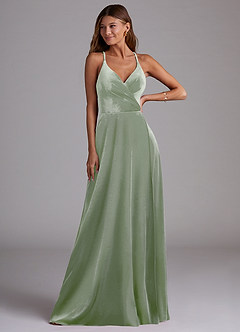 Azazie Davis Robes de demoiselle d'honneur Robe Trapèze en velours Vert Sauge image4