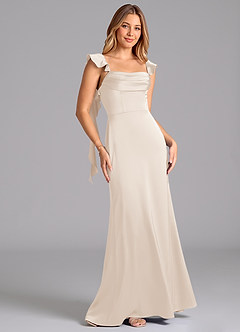 Azazie Adi Bridesmaid Dresses White Alabaster A-Line Pleated Stretch Satin Dress image5